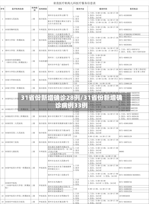 31省份新增确诊28例/31省份新增确诊病例33例