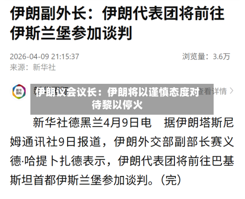 伊朗议会议长：伊朗将以谨慎态度对待黎以停火