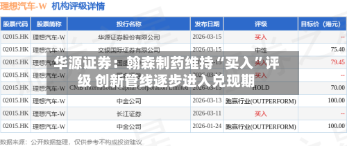 华源证券：翰森制药维持“买入	”评级 创新管线逐步进入兑现期-第2张图片