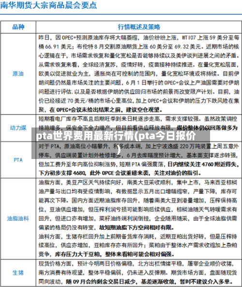 pta世界费用最新行情(pta今日报价)