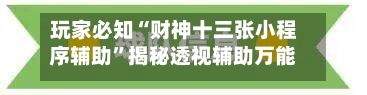 玩家必知“财神十三张小程序辅助”揭秘透视辅助万能挂-第2张图片